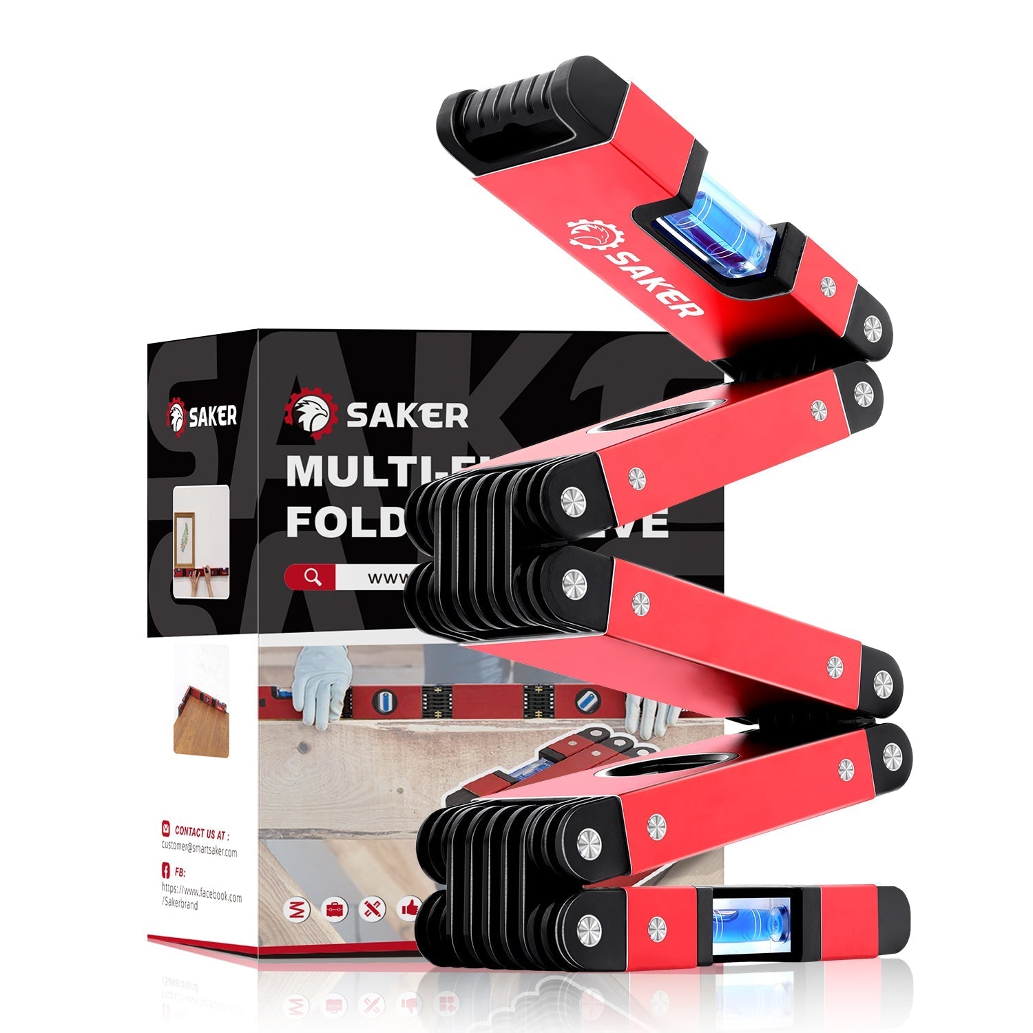 Saker 70cm Magnetische Flexible Wasserwaage mit 4 Libellen 5 Gelenke